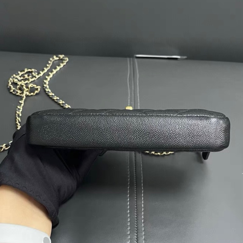 ✨全網最平 Chanel 黑金 琺瑯扣 魚子醬皮 雙層woc 99新 28開-4