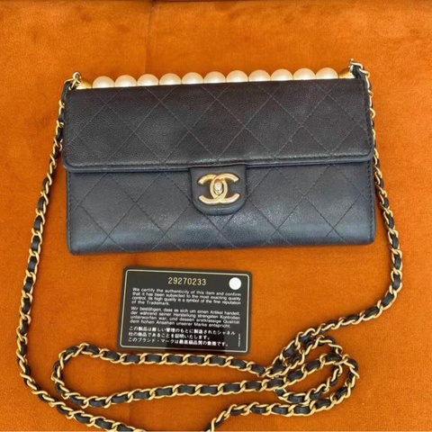 ✨全網最平 Chanel 珍珠woc發財包鏈條包 黑金 9成新 29開