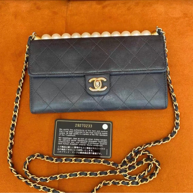 ✨全網最平 Chanel 珍珠woc發財包鏈條包 黑金 9成新 29開-0