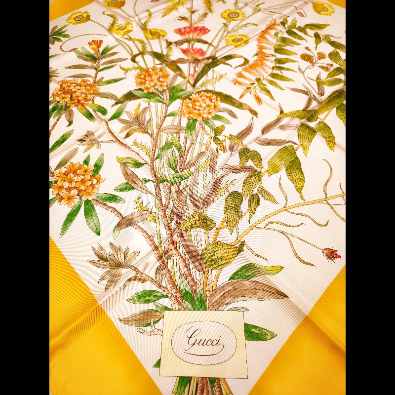 Gucci 植物花卉印花真絲絲巾-2