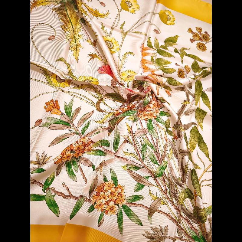 Gucci 植物花卉印花真絲絲巾-3