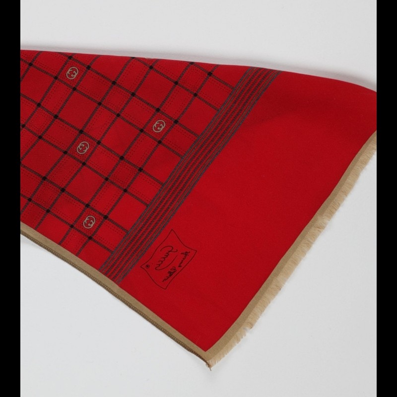 Gucci 穗編奶茶邊紅底格子logo圍巾-2