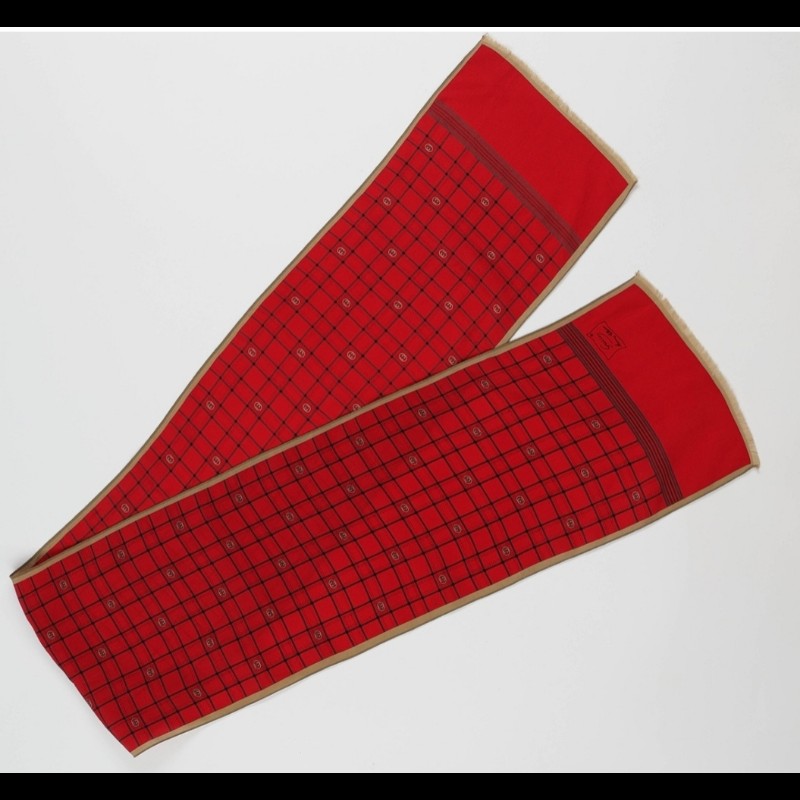 Gucci 穗編奶茶邊紅底格子logo圍巾-6