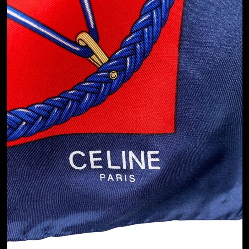 Celine 深藍邊紅底馬蹄鎖絲巾-4