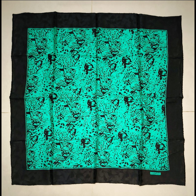 Givenchy 黑邊綠色緹花絲巾-0