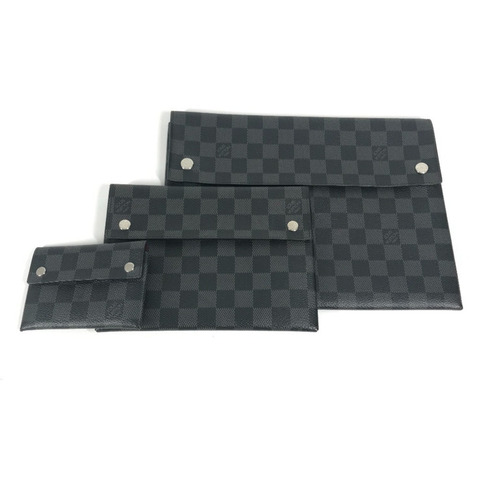 路易威登 N60255 Damier Graphite Alpha 三件套裝（三件組） - 手提包、手拿包、翻蓋包、第二個名片夾、錢包、手拿包，帆布材質，男女通用，黑色
