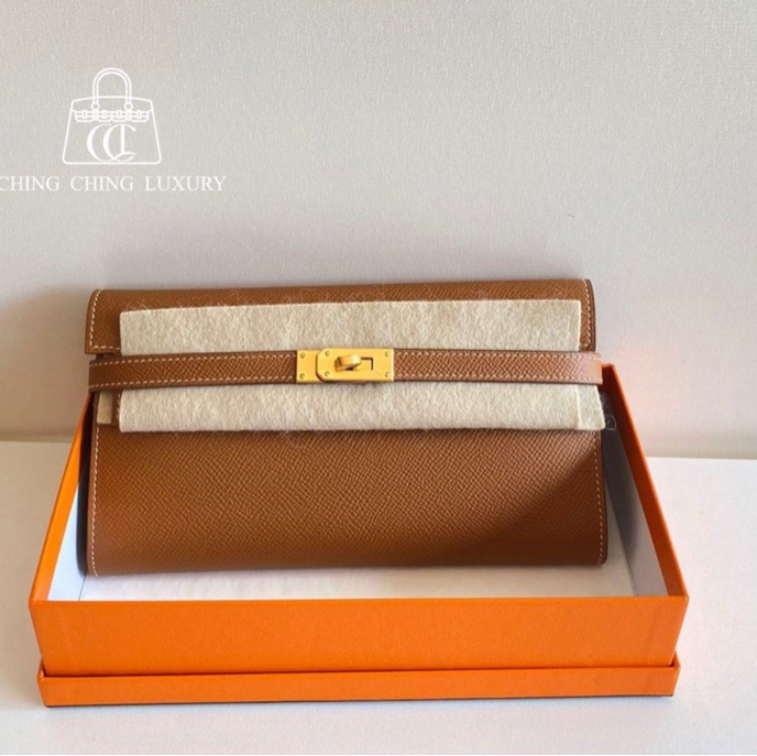 🌈Hermes🧡Kelly Wallet🧡金棕金扣🌟全新未使用🌈Epsom皮🌟長銀包🌟愛馬仕🌟-0