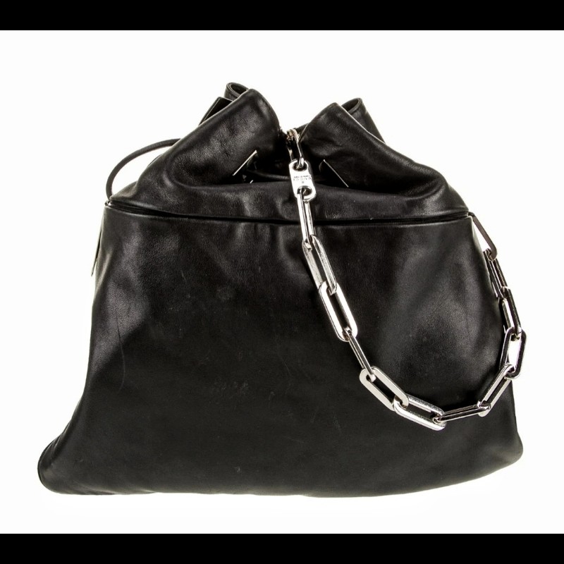 Gucci 限量版 黑色皮革抽繩鏈條水桶包-2