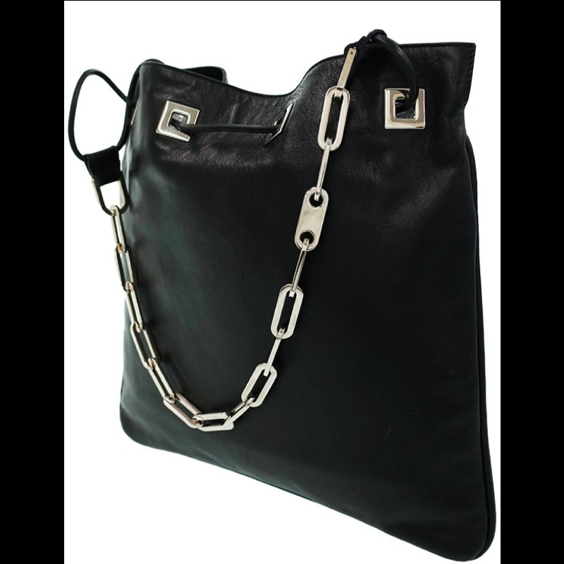 Gucci 限量版 黑色皮革抽繩鏈條水桶包-4