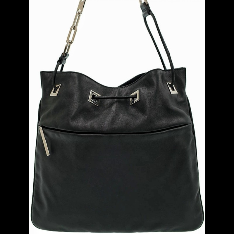 Gucci 限量版 黑色皮革抽繩鏈條水桶包-5