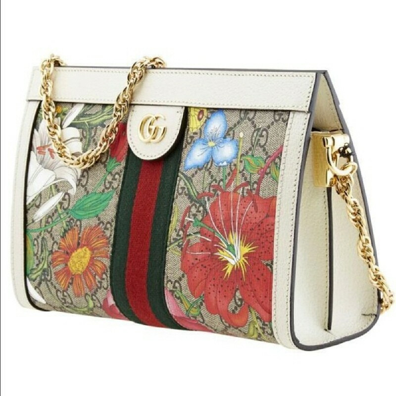 GUCCI Ophidia GG Flora 鏈條單肩包 503877 白色-3