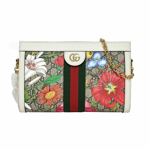 GUCCI Ophidia GG Flora 鏈條單肩包 503877 白色