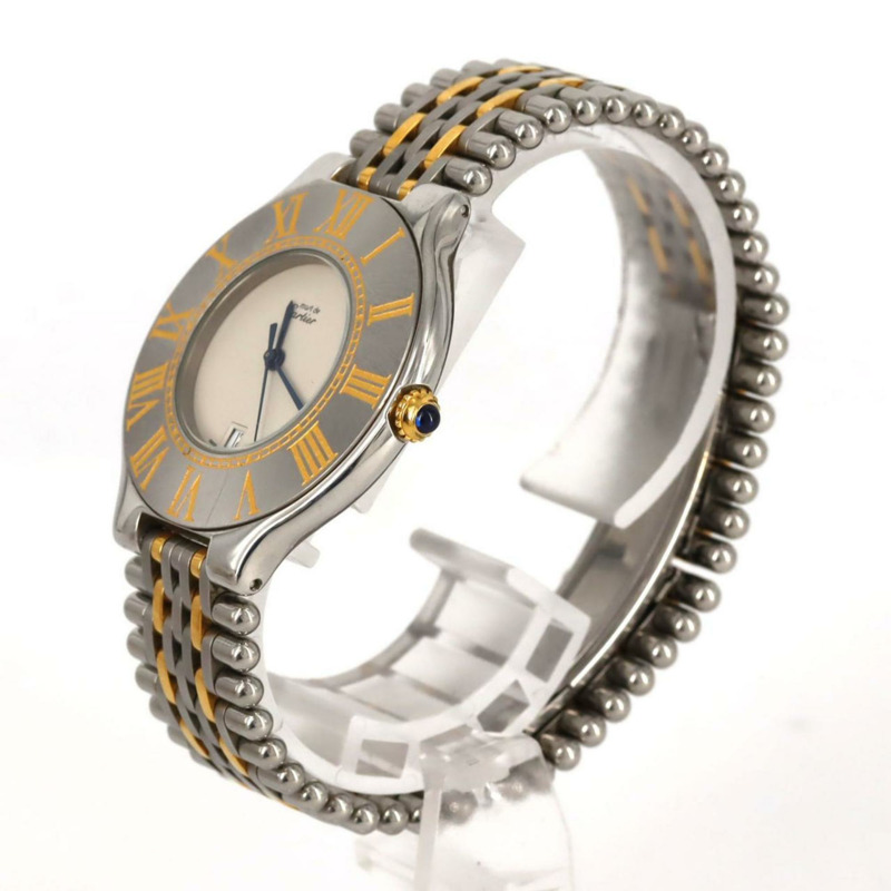 卡地亞 Must 21 日期顯示雙色精鋼及黃金石英腕錶-1