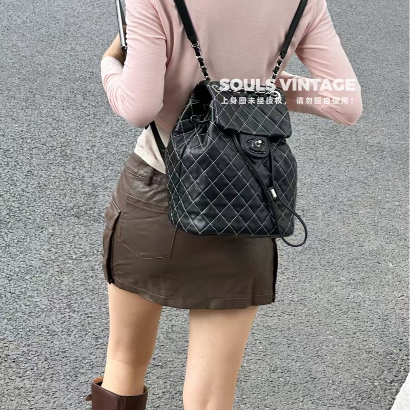 ✨Chanel 黑銀羊皮後背包🖤-1