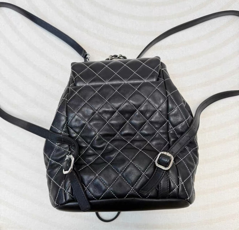 ✨Chanel 黑銀羊皮後背包🖤-4