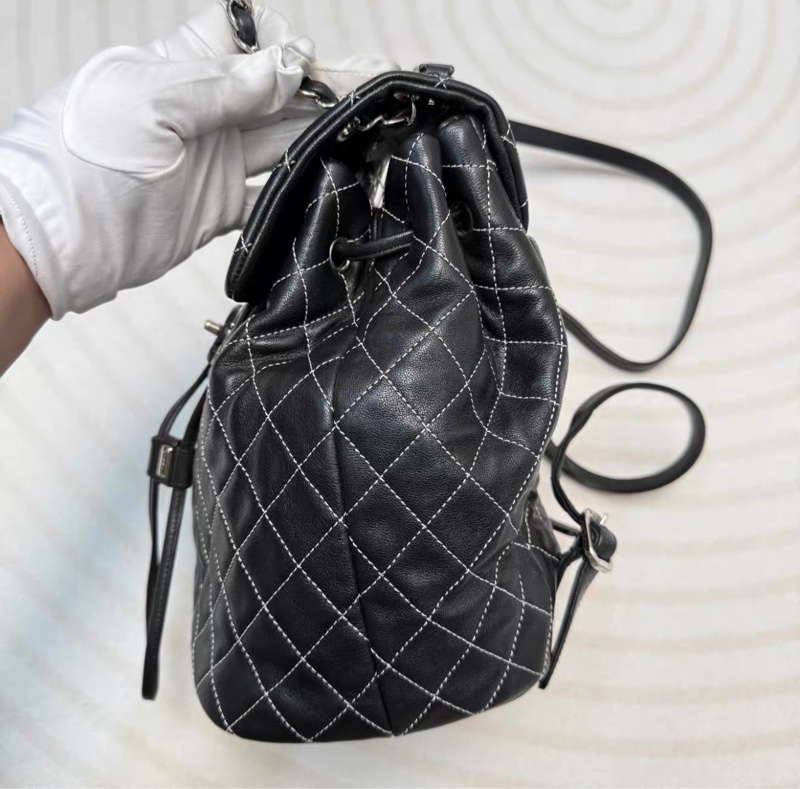 ✨Chanel 黑銀羊皮後背包🖤-5