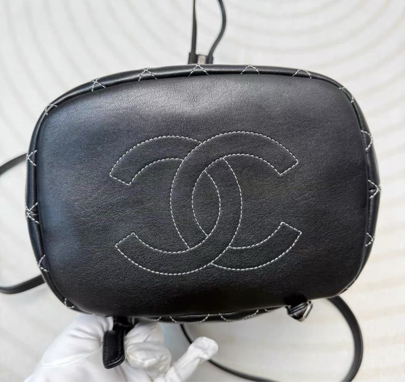 ✨Chanel 黑銀羊皮後背包🖤-7