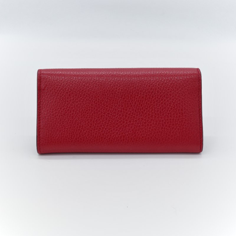 Gucci 古馳 金屬雙G LOGO 荔枝紋 牛皮 扣式長夾-2