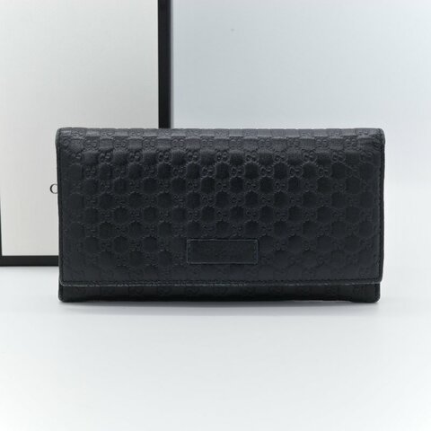 Gucci 古馳 經典小雙G LOGO皮革壓紋 黑色 牛皮 扣式長夾