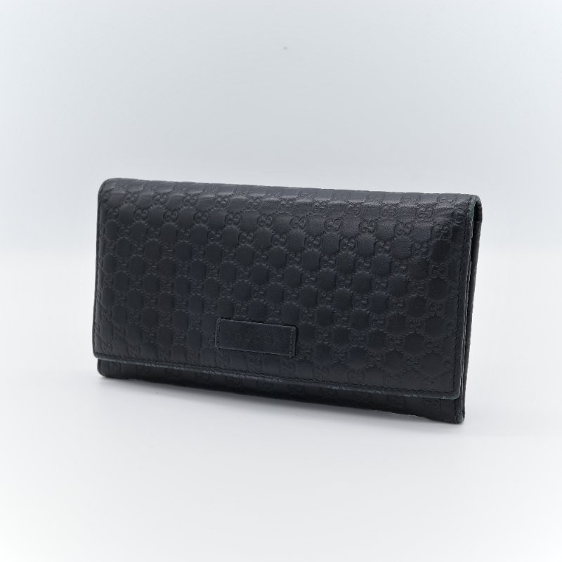 Gucci 古馳 經典小雙G LOGO皮革壓紋 黑色 牛皮 扣式長夾-1