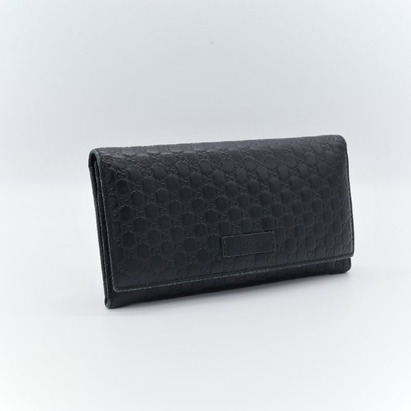 Gucci 古馳 經典小雙G LOGO皮革壓紋 黑色 牛皮 扣式長夾-2