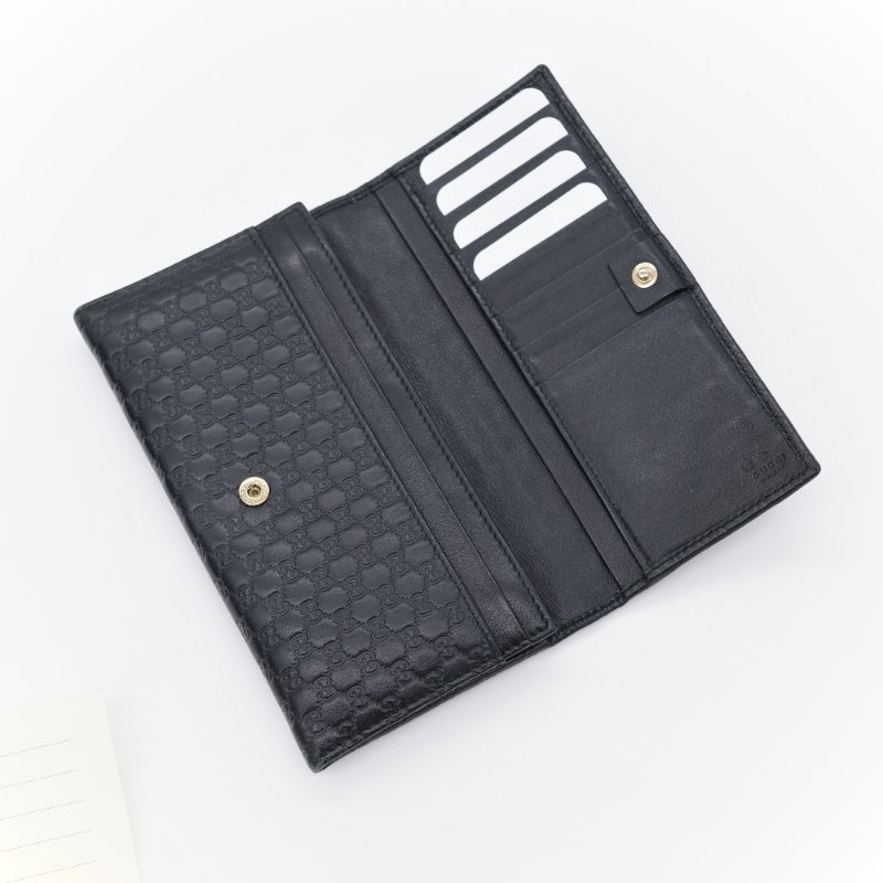 Gucci 古馳 經典小雙G LOGO皮革壓紋 黑色 牛皮 扣式長夾-4