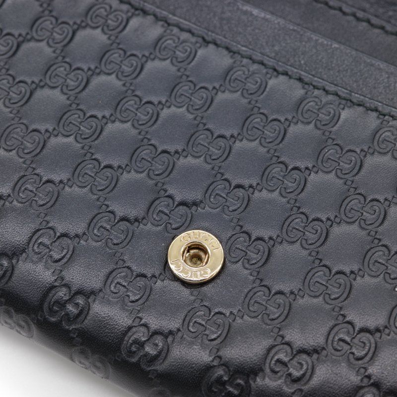 Gucci 古馳 經典小雙G LOGO皮革壓紋 黑色 牛皮 扣式長夾-11