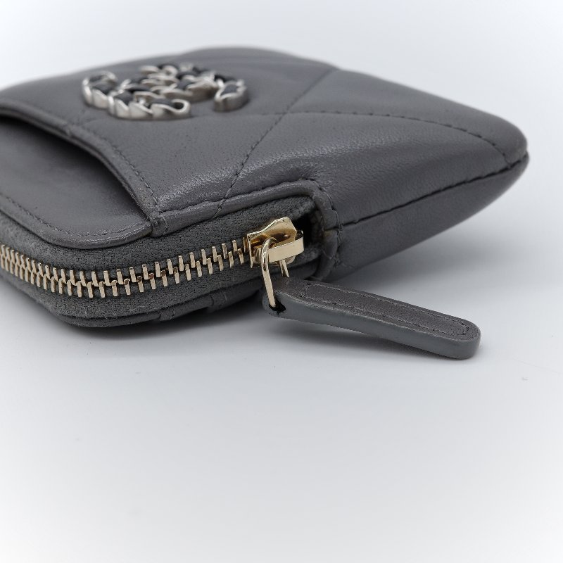 Chanel 香奈兒 19 灰色 小羊皮 拉鍊零錢包 短夾-6