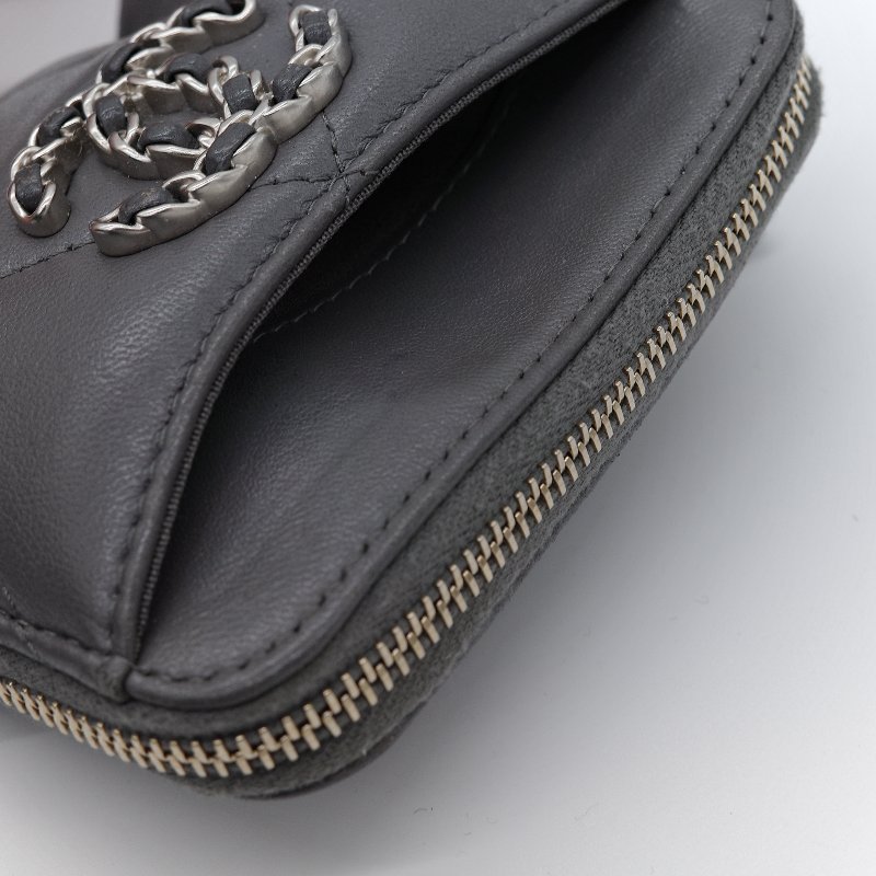 Chanel 香奈兒 19 灰色 小羊皮 拉鍊零錢包 短夾-7