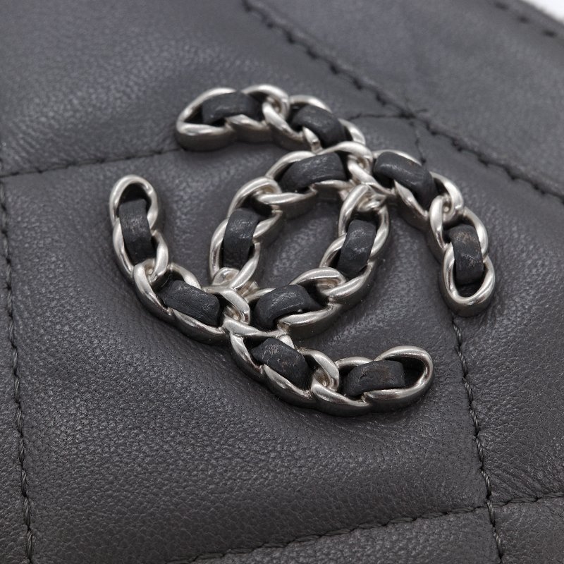 Chanel 香奈兒 19 灰色 小羊皮 拉鍊零錢包 短夾-9