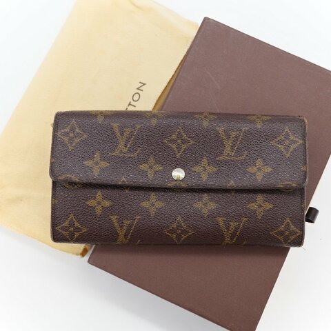 Louis Vuitton 路易威登 Sarah 經典老花 棕色 帆布 扣式長夾