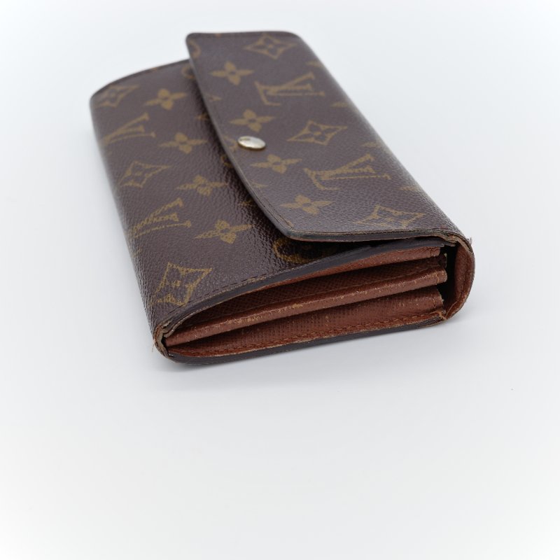 Louis Vuitton 路易威登 Sarah 經典老花 棕色 帆布 扣式長夾-3