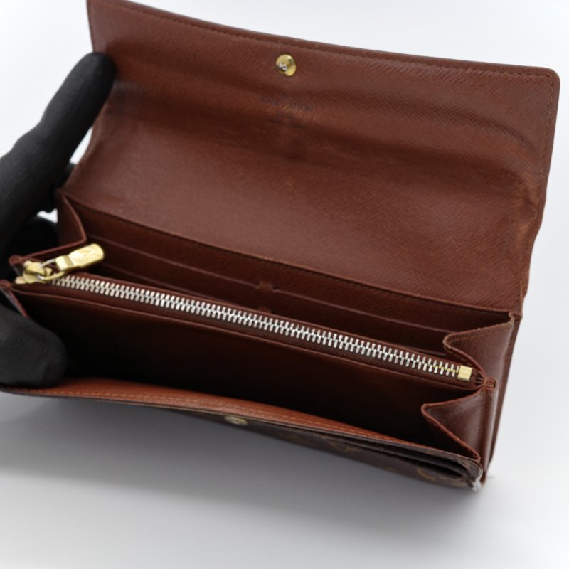 Louis Vuitton 路易威登 Sarah 經典老花 棕色 帆布 扣式長夾-4