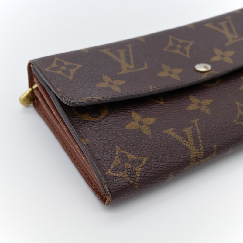 Louis Vuitton 路易威登 Sarah 經典老花 棕色 帆布 扣式長夾-6