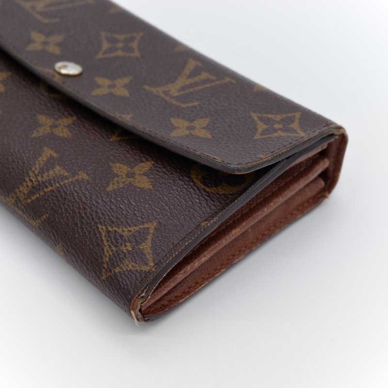 Louis Vuitton 路易威登 Sarah 經典老花 棕色 帆布 扣式長夾-7