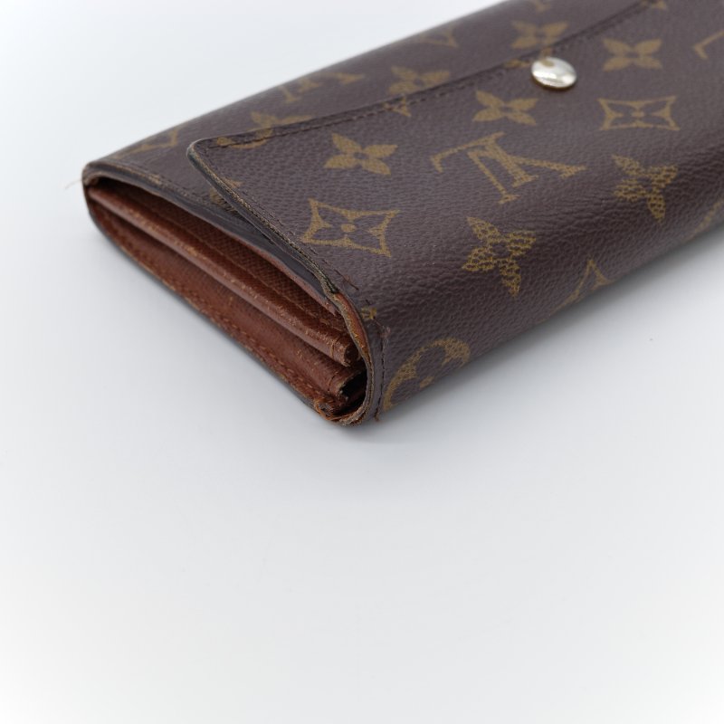 Louis Vuitton 路易威登 Sarah 經典老花 棕色 帆布 扣式長夾-8