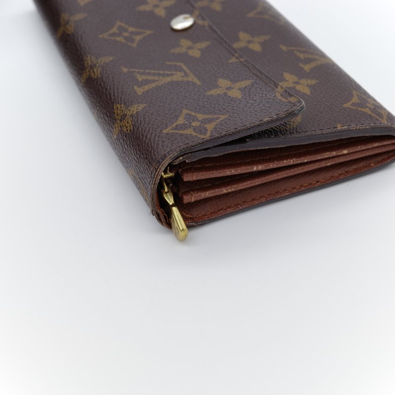 Louis Vuitton 路易威登 Sarah 經典老花 棕色 帆布 扣式長夾-9