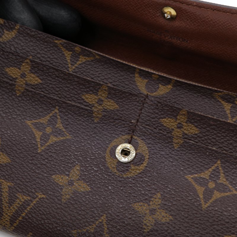 Louis Vuitton 路易威登 Sarah 經典老花 棕色 帆布 扣式長夾-11