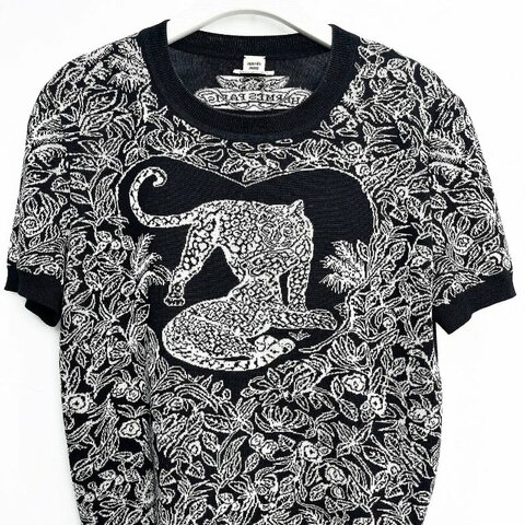 HERMES 叢林之愛系列黑白豹羊絨針織短袖 38號衣長54cm，胸圍96cm 98新