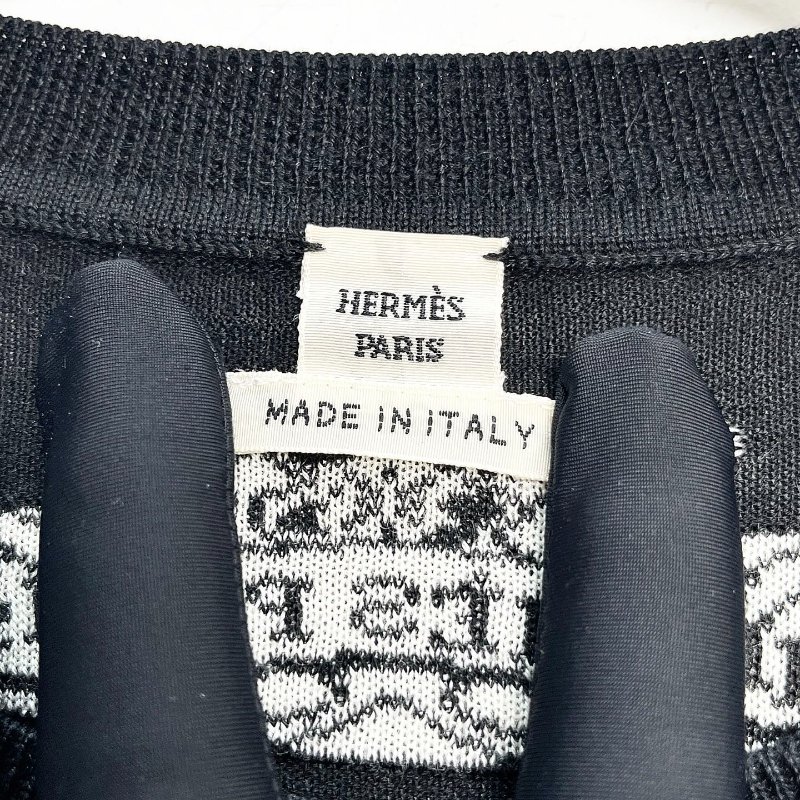 HERMES 叢林之愛系列黑白豹羊絨針織短袖 38號衣長54cm，胸圍96cm 98新-3