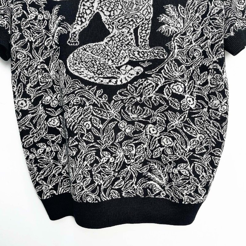 HERMES 叢林之愛系列黑白豹羊絨針織短袖 38號衣長54cm，胸圍96cm 98新-5