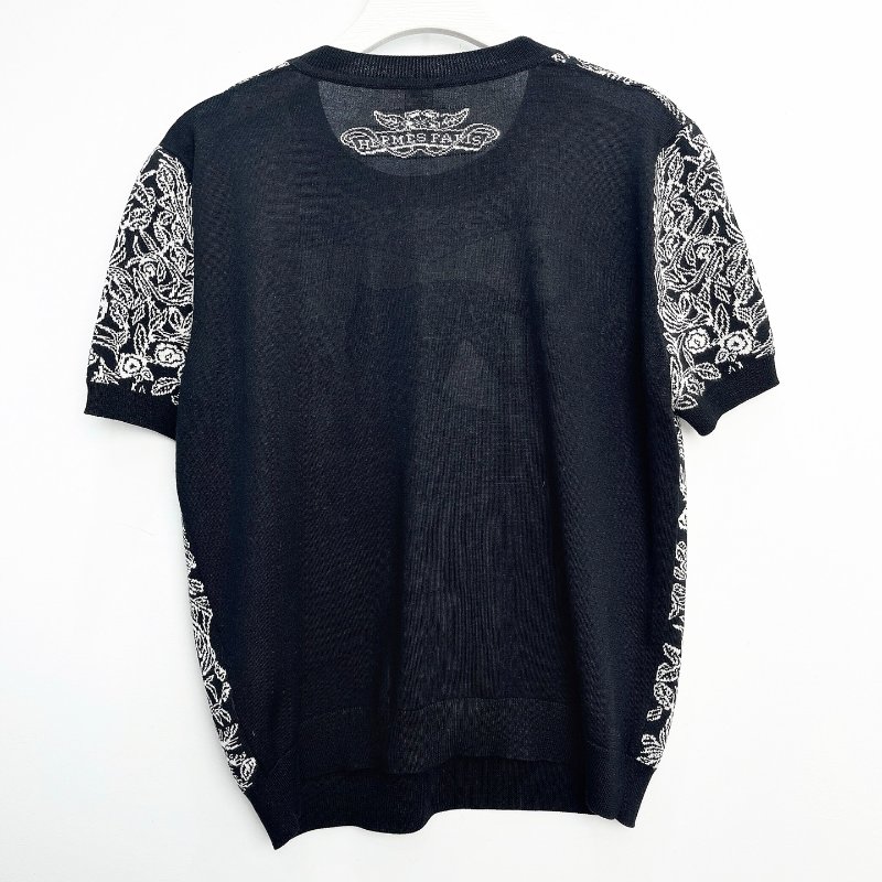 HERMES 叢林之愛系列黑白豹羊絨針織短袖 38號衣長54cm，胸圍96cm 98新-7