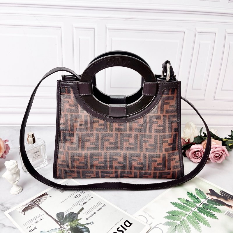 Fendi runaway老花PVC圓環 網面手提斜背包28*22*11 98新配件塵袋-1