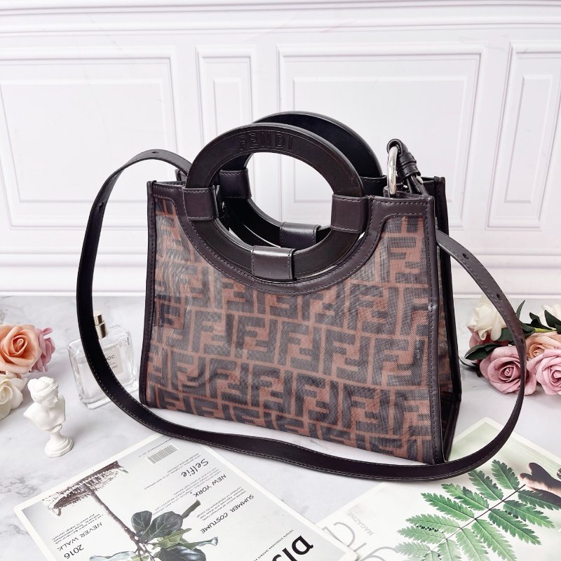 Fendi runaway老花PVC圓環 網面手提斜背包28*22*11 98新配件塵袋-2