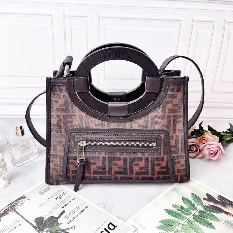 Fendi runaway老花PVC圓環 網面手提斜背包28*22*11 98新配件塵袋-6