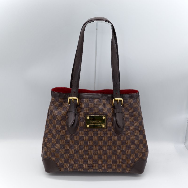 Louis Vuitton 路易威登 Damier Ebene Hampstead MM 棕色 紅色內裡 棋盤格 帆布 肩背包 托特包-0