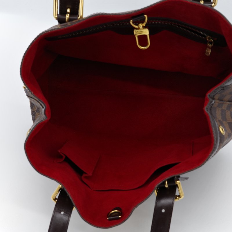 Louis Vuitton 路易威登 Damier Ebene Hampstead MM 棕色 紅色內裡 棋盤格 帆布 肩背包 托特包-3
