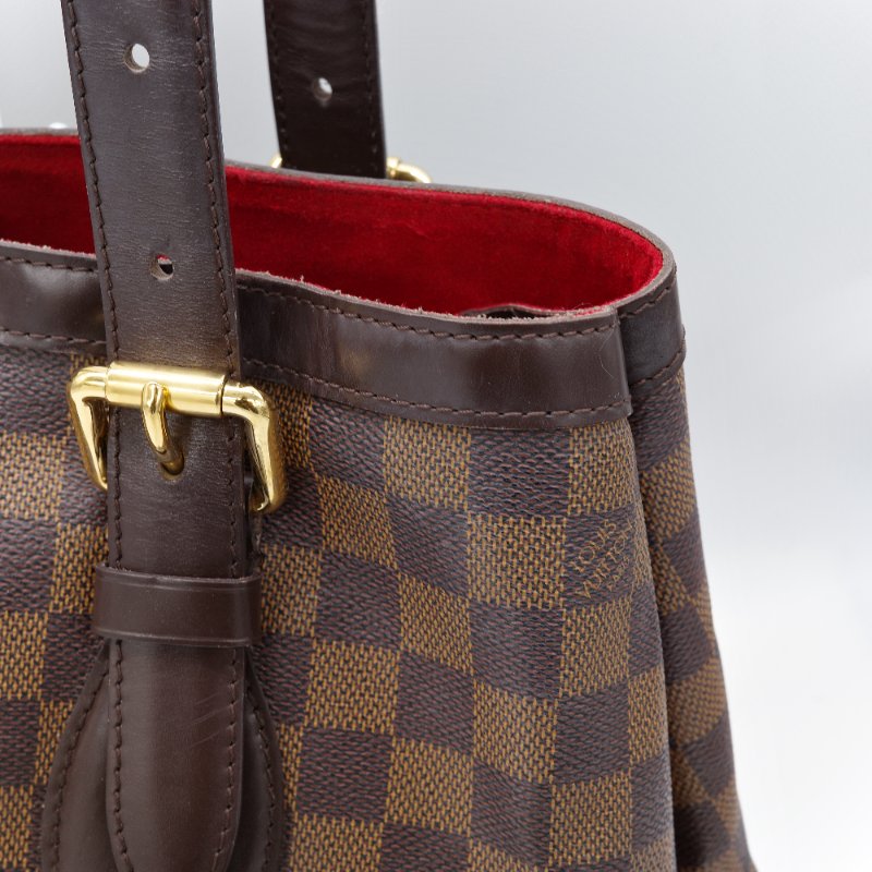 Louis Vuitton 路易威登 Damier Ebene Hampstead MM 棕色 紅色內裡 棋盤格 帆布 肩背包 托特包-6