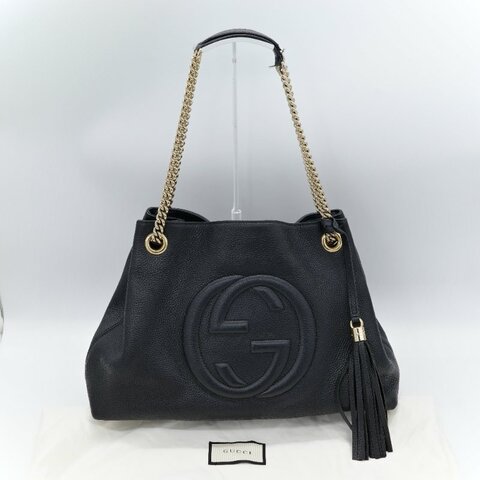 Gucci 古馳 Soho 黑色 荔枝紋 牛皮 肩背包