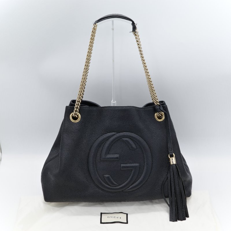 Gucci 古馳 Soho 黑色 荔枝紋 牛皮 肩背包-0